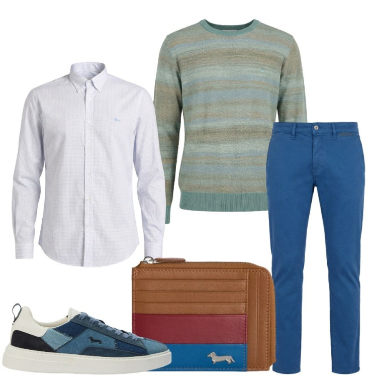 Outfit uomo - Total look #2432804. Stile Casual per Ufficio. Abbinamento con pantaloni, camicie, pullovers, sneakers, portamonete.