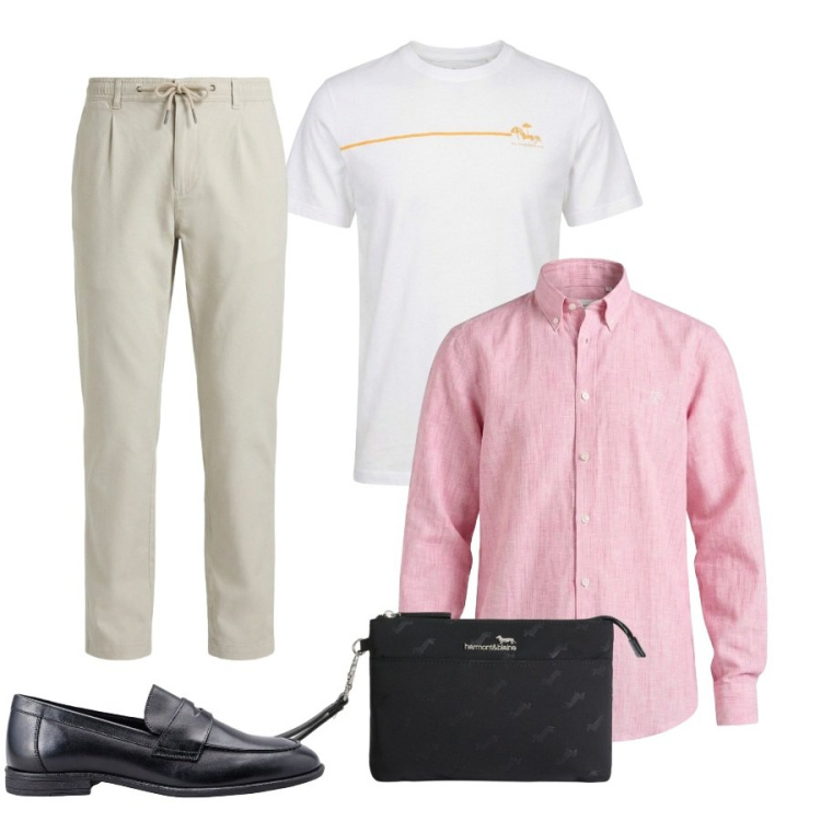 Outfit uomo - Total look #2432808. Stile Casual per Ufficio. Abbinamento con camicie, pantaloni, t-shirt, borse sportive, scarpe stringate.