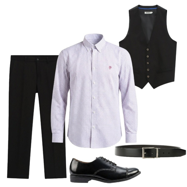 Outfit uomo - Total look #2432816. Stile Trendy per Ufficio. Abbinamento con camicie, scarpe stringate, gilet, pantaloni, cinture.