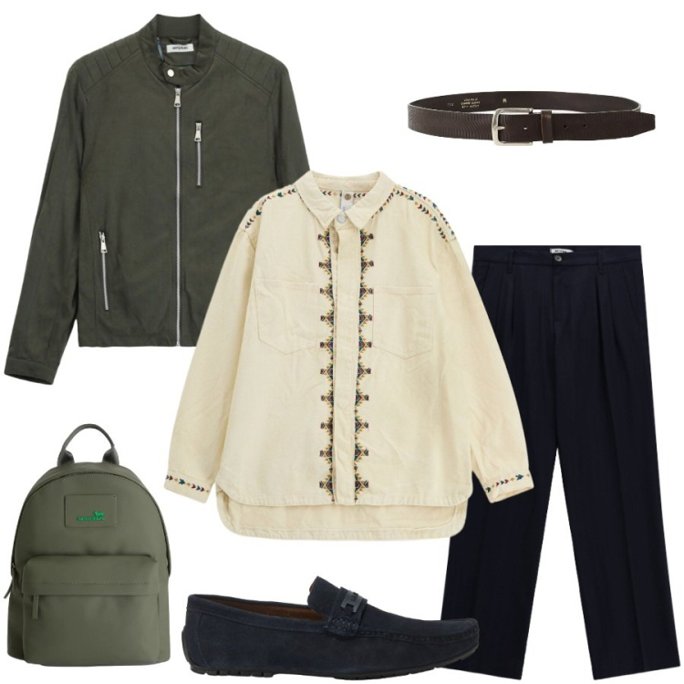 Outfit uomo - Total look #2432818. Stile Trendy per Tutti i giorni. Abbinamento con borse sportive, scarpe stringate, camicie, giacche, cinture, pantaloni.