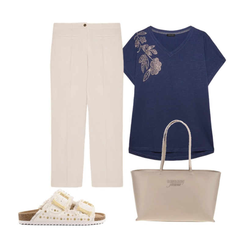 Outfit donna - Total look #2432820. Stile Minimal per Ufficio. Abbinamento con pantaloni, t-shirt, sandali, borse a spalla.