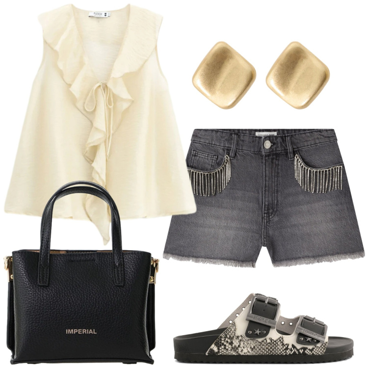 Outfit donna - Total look #2432847. Stile Glamour per Serata fuori. Abbinamento con shorts, top, borse a tracolla, orecchini, sandali.