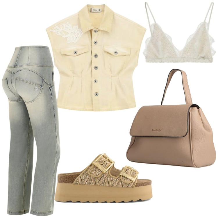 Outfit donna - Total look #2432851. Stile Casual per Tutti i giorni. Abbinamento con zaini, reggiseni, blazer, jeans, zeppe.