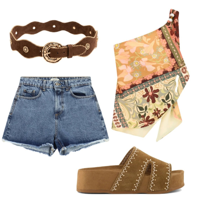 Outfit donna - Stile boho. Stile Boho per Tutti i giorni. Abbinamento con top, shorts, cinture, zeppe.