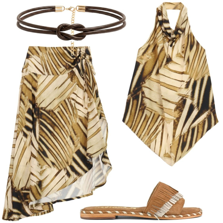 Outfit donna - Glamour ma in comodità. Stile Glamour per Serata fuori. Abbinamento con top, gonne longuette, cinture, ciabatte.