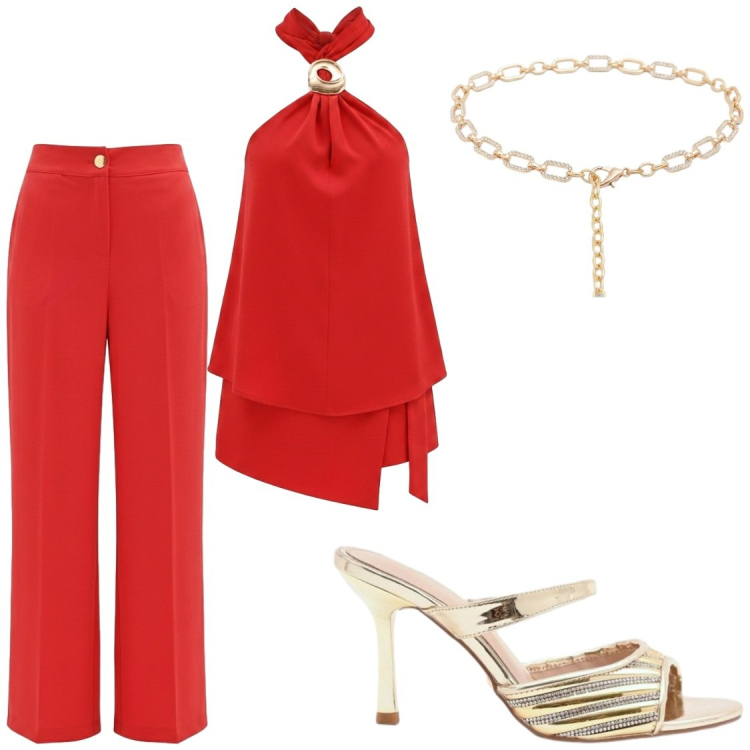 Outfit donna - Cerimonie. Stile Chic per Cerimonia. Abbinamento con pantaloni, top, sabot, cinture.