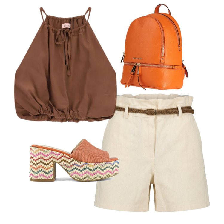 Outfit donna - Monumenti arriviamo.... Stile Glamour per Tutti i giorni. Abbinamento con zaini, top, shorts, sandali col tacco.