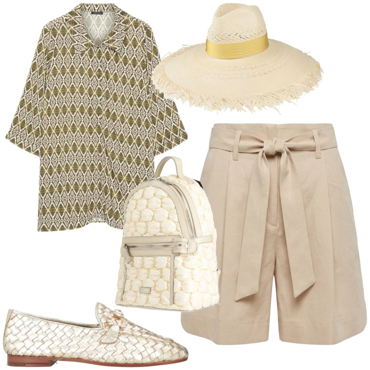 Outfit donna - Casual. Stile Casual per Tutti i giorni. Abbinamento con zaini, cappelli, mocassini, bermuda, camicie.