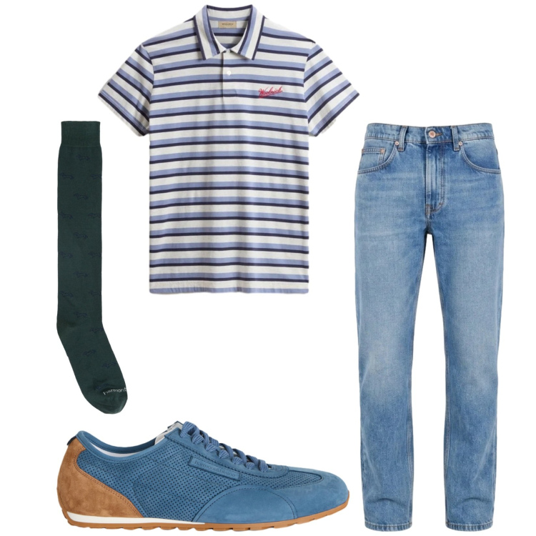 Outfit uomo - Total look #2432933. Stile Casual per Tutti i giorni. Abbinamento con calzini, sneakers, jeans, polo.
