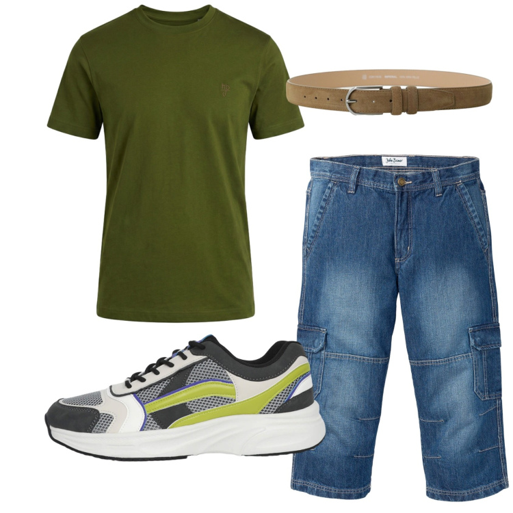 Outfit uomo - Total look #2432958. Stile Casual per Tutti i giorni. Abbinamento con jeans dritti, t-shirt, sneakers, cinture.