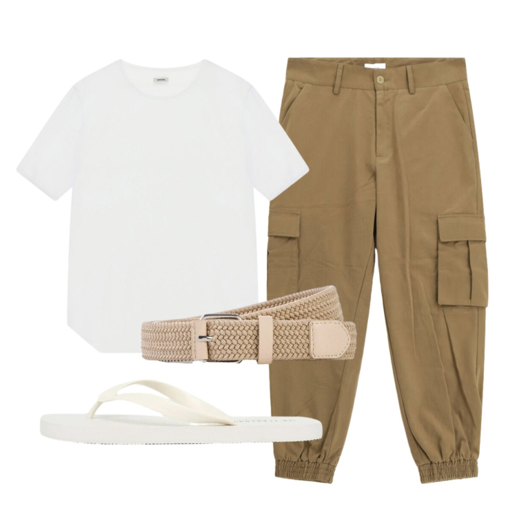 Outfit uomo - Total look #2432965. Stile Casual per Tutti i giorni. Abbinamento con cinture, sandali, pantaloni cargo, t-shirt.