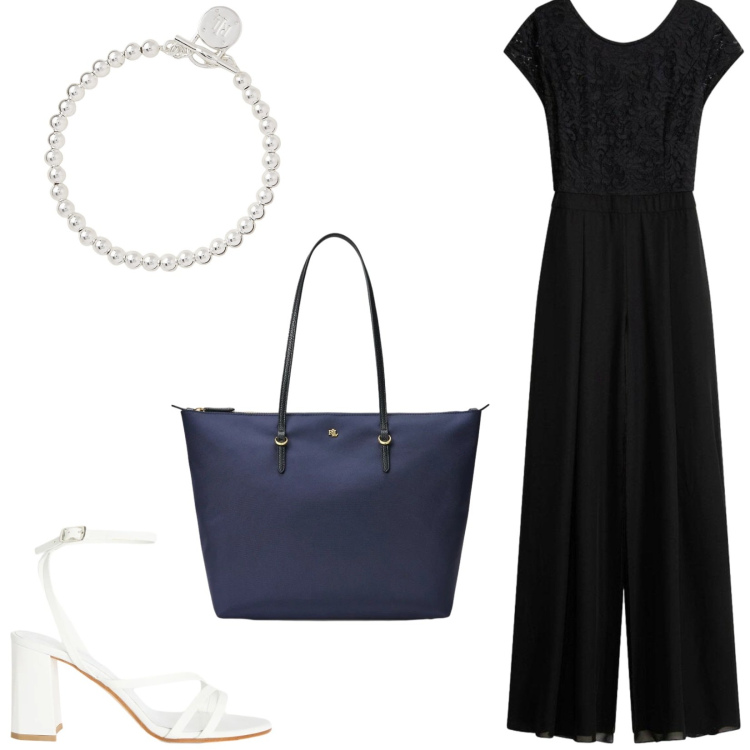 Outfit donna - Total look #2432984. Stile Chic per Serata fuori. Abbinamento con tute, sandali in pelle, braccialetti, borse tote.
