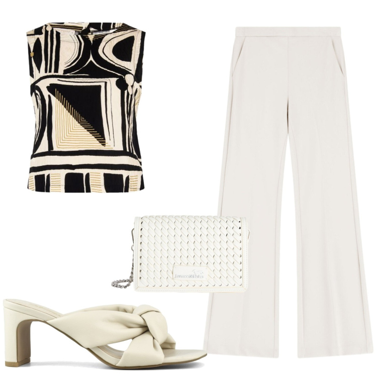 Outfit donna - Total look #2432999. Stile Casual chic per Serata fuori. Abbinamento con borse a tracolla, top, pantaloni, sandali col tacco.