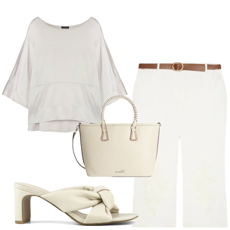 Outfit donna - Total look #2433000. Stile Casual chic per Tutti i giorni. Abbinamento con shopping bag, pantaloni, bluse, sandali col tacco.