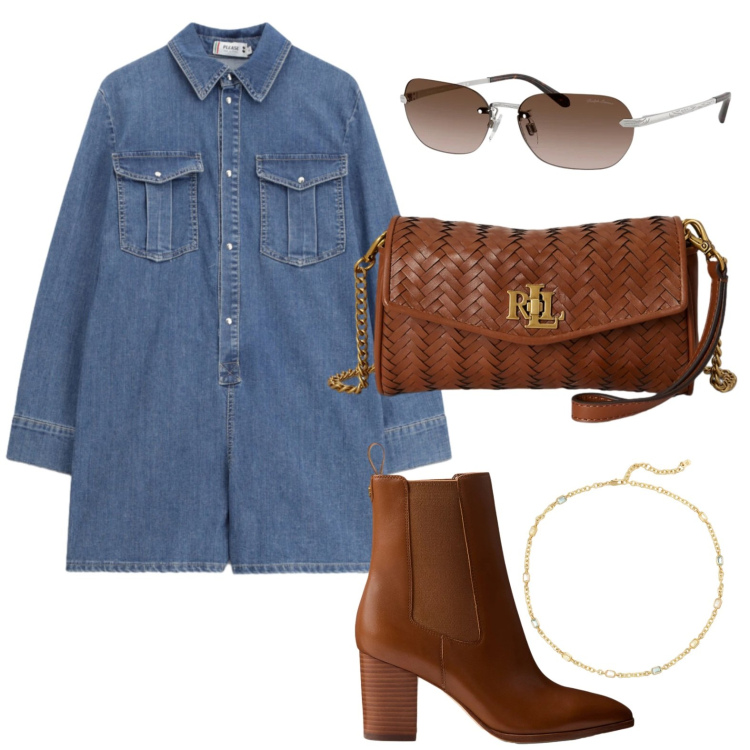 Outfit donna - Please - Summer Freedom. Stile Casual per Tutti i giorni. Abbinamento con tuta corta, portafogli, stivaletti, collane, occhiali da sole.