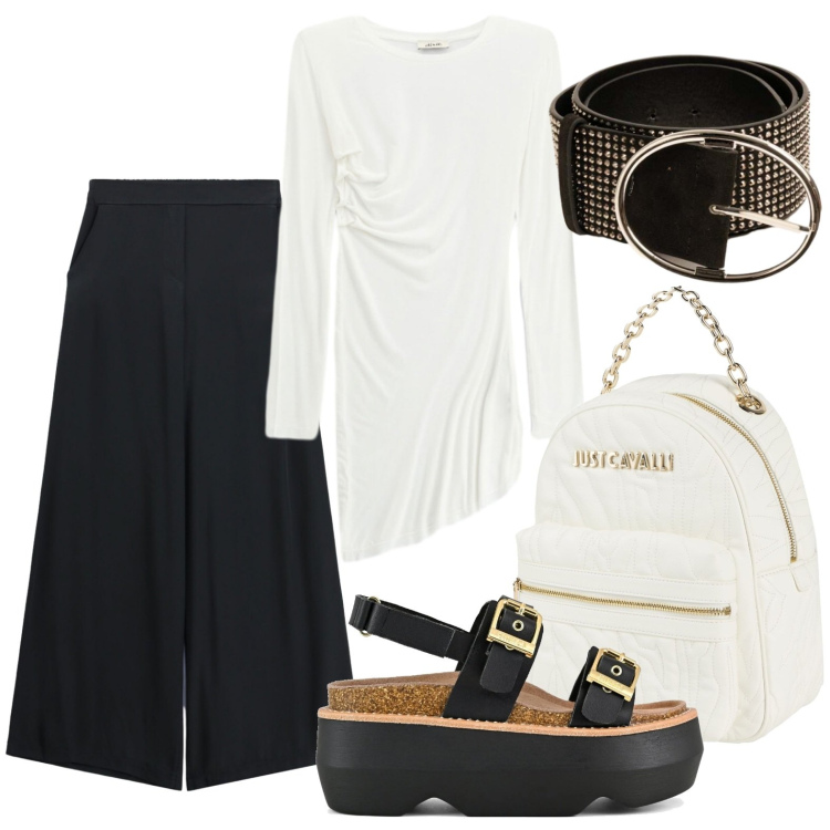 Outfit donna - Colors of California - sandali. Stile Chic per Serata fuori. Abbinamento con zaini, pantaloni a palazzo, t-shirt, cinture, sandali col tacco.