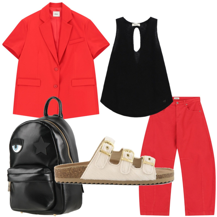 Outfit donna - Colors of California - Sandali. Stile Casual per Ufficio. Abbinamento con zaini, pantaloni, top, blazer, sandali in pelle.