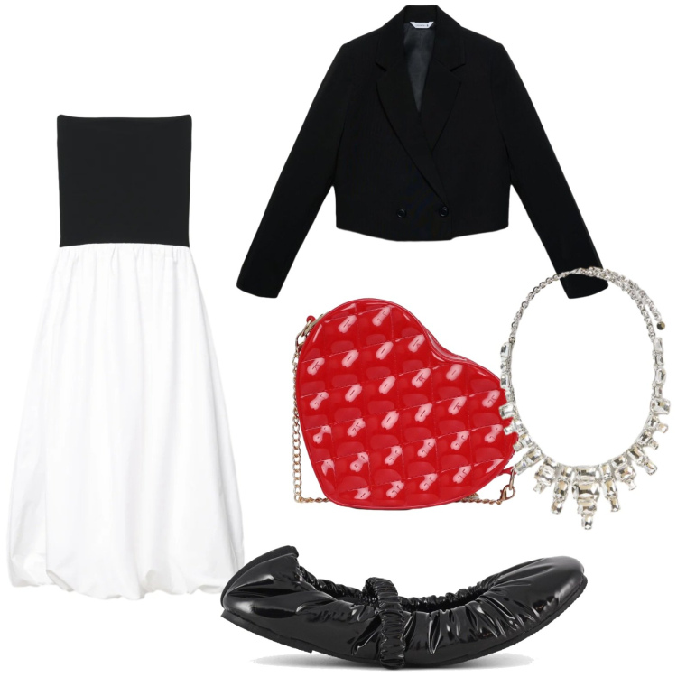 Outfit donna - Ballerine iconiche. Stile Casual per Serata fuori. Abbinamento con blazer, borse a tracolla, vestiti midi/longuette, collane, ballerine.