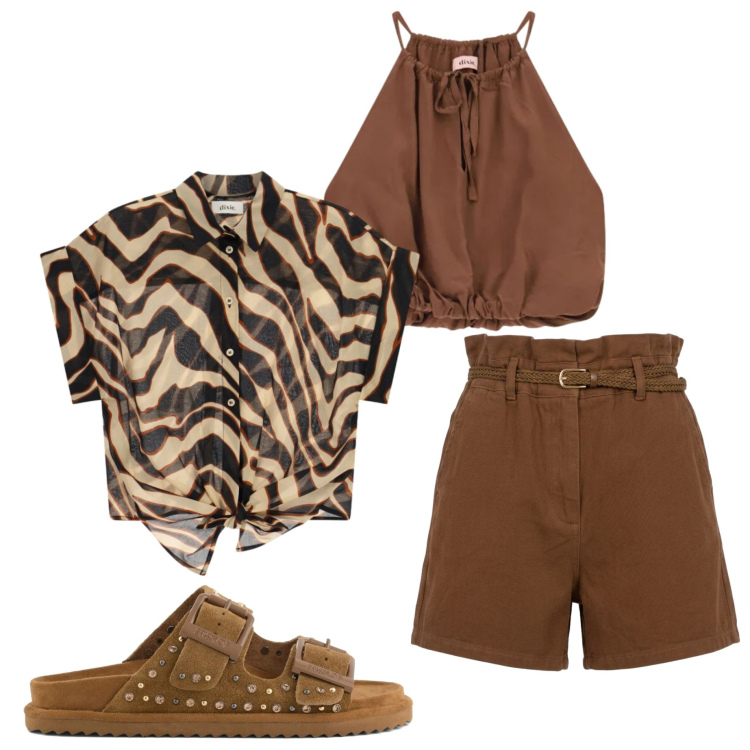 Outfit donna - Colors of California. Stile Casual chic per Tutti i giorni. Abbinamento con camicie a manica corta, top, shorts, sandali in pelle.