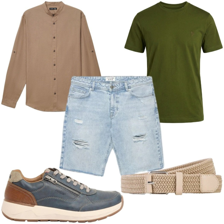 Outfit uomo - Total look #2433086. Stile Casual per Tutti i giorni. Abbinamento con sneakers, cinture, t-shirt, camicie, shorts.