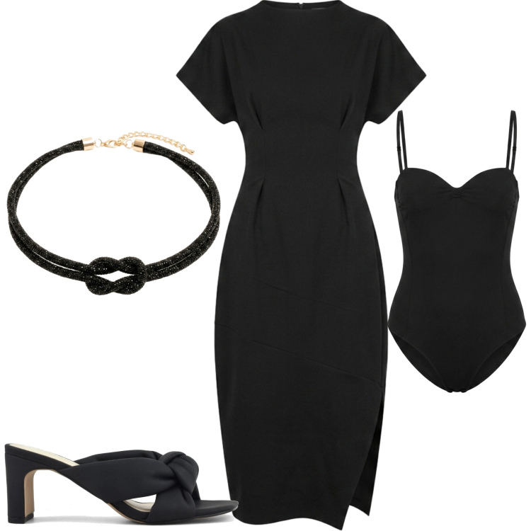 Outfit donna - Colors of California. Stile Chic per Serata fuori. Abbinamento con body, vestiti midi/longuette, cinture, sandali col tacco.