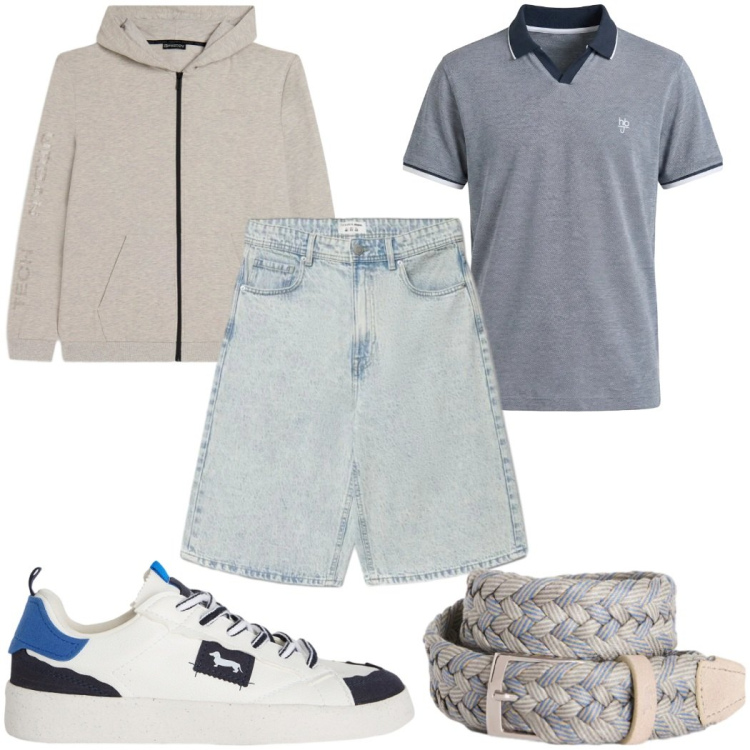Outfit uomo - Total look #2433089. Stile Casual per Tutti i giorni. Abbinamento con sneakers, cinture, polo, shorts, felpe con cappuccio.