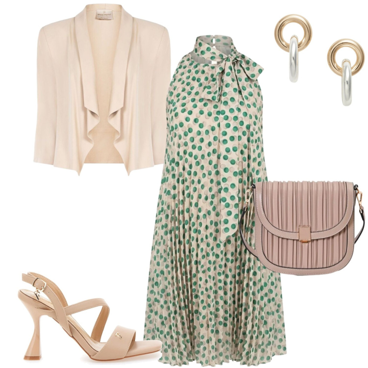 Outfit donna - Rinascimento. Stile Chic per Cerimonia. Abbinamento con vestiti corti, borse a tracolla, blazer, orecchini, sandali col tacco.