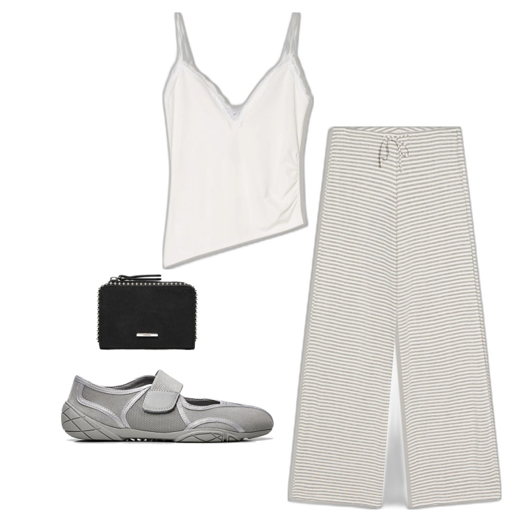 Outfit mujer - Basic look. Estilo Basic para Todos los días. Combinación con pantalones, top, bailarinas, monederos.