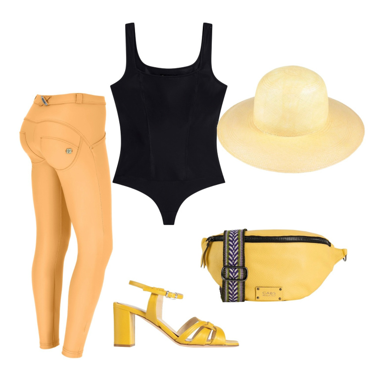 Outfit donna - Total look #2433134. Stile Sporty chic per Tutti i giorni. Abbinamento con marsupi, cappelli, sandali in pelle, pantaloni skinny, top.