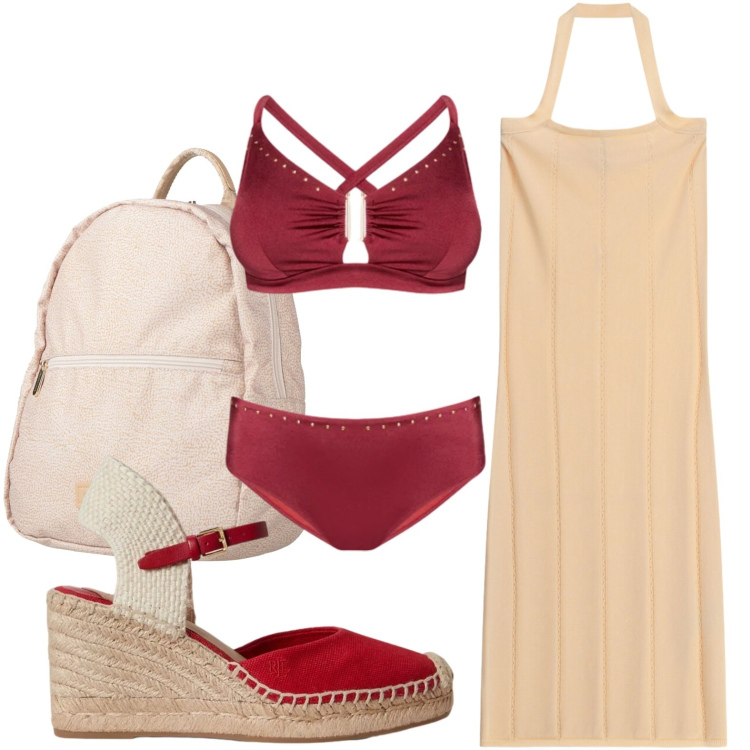 Outfit donna - Passeggiata sul lungomare. Stile Boho per Mare. Abbinamento con zaini, vestiti midi/longuette, bikini, zeppe.