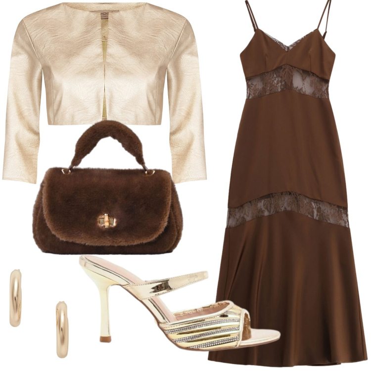 Outfit donna - Cerimonia contemporanea. Stile Chic per Cerimonia. Abbinamento con vestiti lunghi, bolero, sabot, borse a mano, orecchini.