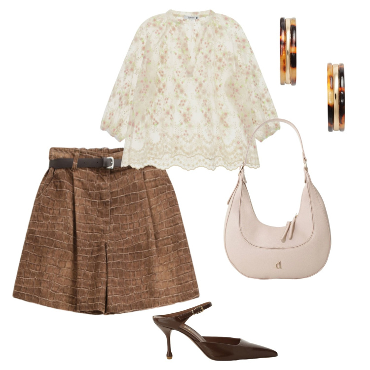 Outfit donna - Please Summer. per Tutti i giorni. Abbinamento con orecchini, bluse, bermuda, décolleté, borse a tracolla.
