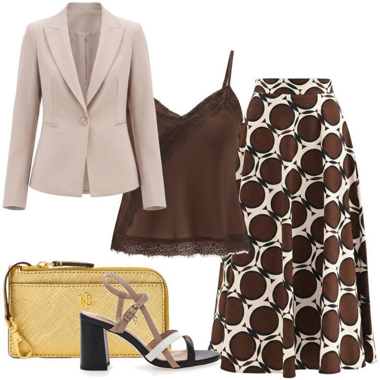 Outfit donna - Total look #2433167. Stile Casual chic per Cerimonia. Abbinamento con zaini, blazer, top, gonne lunghe, sandali col tacco.