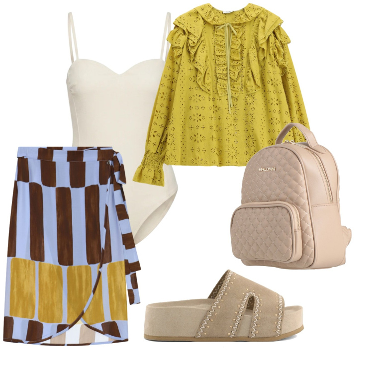 Outfit donna - Tra amiche. per Tutti i giorni. Abbinamento con zaini, bluse, gonne longuette, body, zeppe.