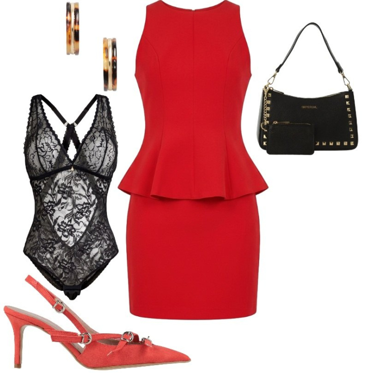 Outfit donna - Total look #2433176. Stile Chic per Serata fuori. Abbinamento con décolleté, body, borse a spalla, vestiti a tubino, orecchini.