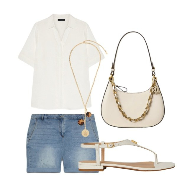 Outfit donna - Total look #2433192. Abbinamento con camicie a manica corta, shorts, sandali in pelle, borse a spalla, collane.