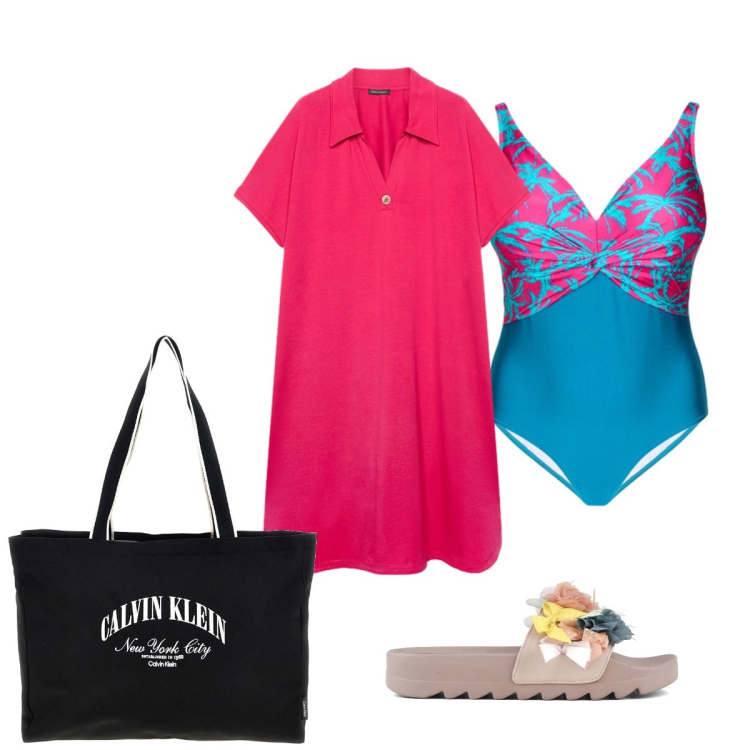 Outfit donna - Total look #2433236. Stile Glamour per Mare. Abbinamento con costumi interi, vestiti corti, ciabatte, borse a spalla.