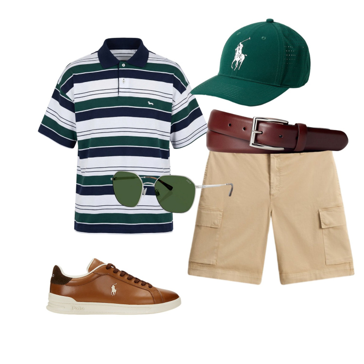 Outfit uomo - Casual con classe. Stile Business/Elegante per Tutti i giorni. Abbinamento con polo, pantaloni corti, cinture, sneakers, occhiali da sole, cappelli.