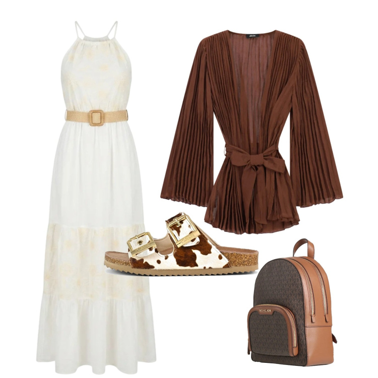 Outfit donna - Total look #2433284. Stile Casual chic per Serata fuori. Abbinamento con zaini, blazer, vestiti lunghi, sandali in pelle.