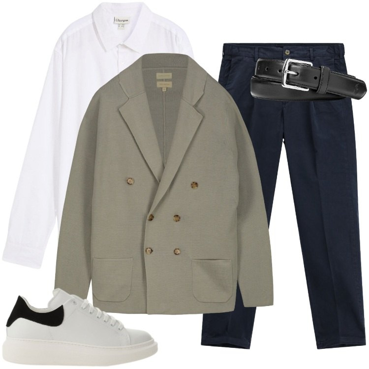 Outfit uomo - Total look #2433288. Stile Casual per Tutti i giorni. Abbinamento con camicie, cinture, cardigans, sneakers, pantaloni.