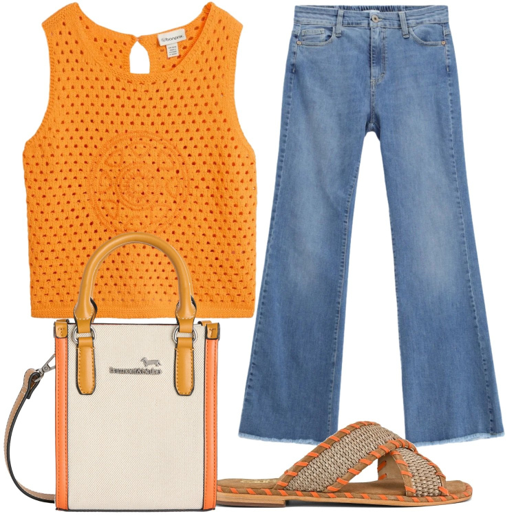Outfit donna - In viaggio ..... Stile Casual chic per Tutti i giorni. Abbinamento con top, borse tote, jeans, ciabatte.