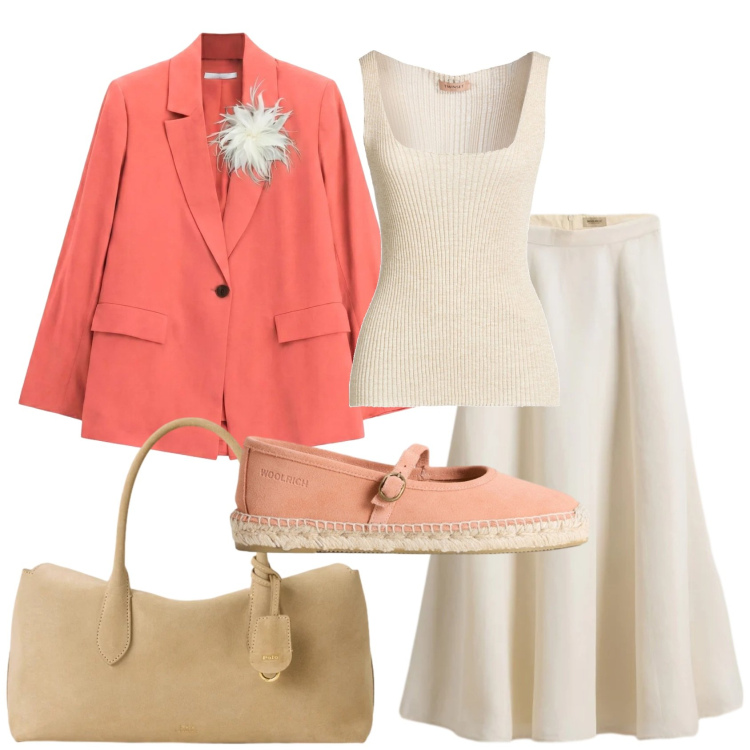 Outfit donna - Total look #2433324. Stile Minimal per Ufficio. Abbinamento con top, espadrillas, gonne lunghe, borse a mano, blazer.