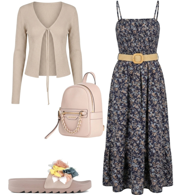 Outfit donna - Romantica al mare. Stile Romantica per Mare. Abbinamento con zaini, vestiti lunghi, cardigans, ciabatte.