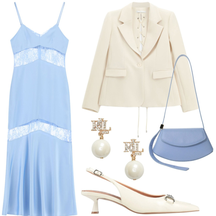 Outfit donna - Cerimonia luxury. Stile Chic per Cerimonia. Abbinamento con décolleté, blazer, borse a spalla, vestiti lunghi, orecchini.