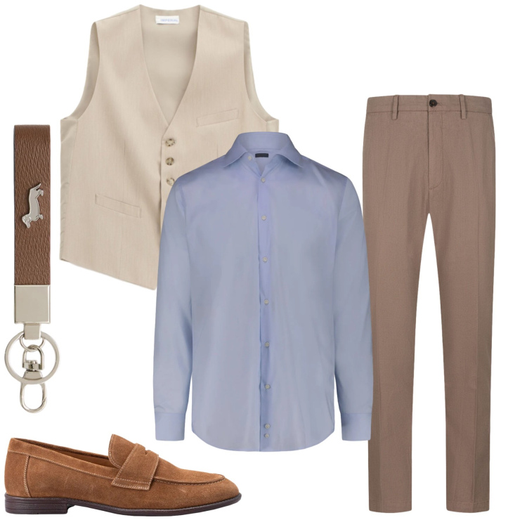 Outfit uomo - Total look #2433381. Stile Casual per Tutti i giorni. Abbinamento con portachiavi, camicie, scarpe stringate, pantaloni, gilet.