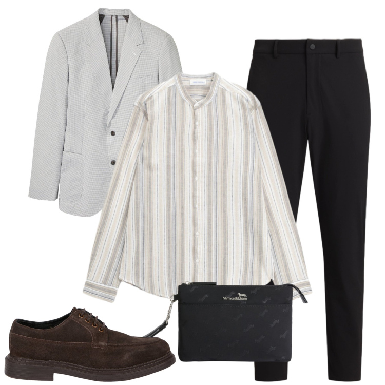 Outfit uomo - Total look #2433382. Stile Casual per Tutti i giorni. Abbinamento con giacche, borse sportive, pantaloni, scarpe stringate, camicie.