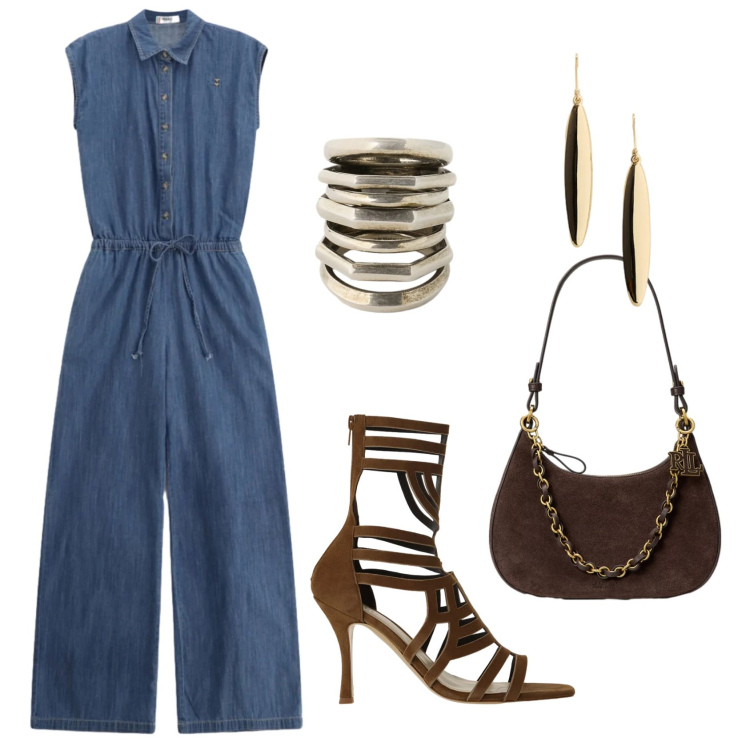 Outfit donna - Total look #2433422. Stile Glamour per Serata fuori. Abbinamento con tute, sandali col tacco, orecchini, borse a spalla, anelli.