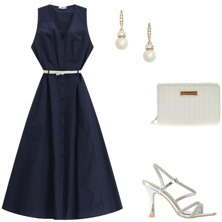 Outfit donna - Total look #2433458. Stile Chic per Cerimonia. Abbinamento con vestiti lunghi, sandali col tacco, orecchini, portafogli.