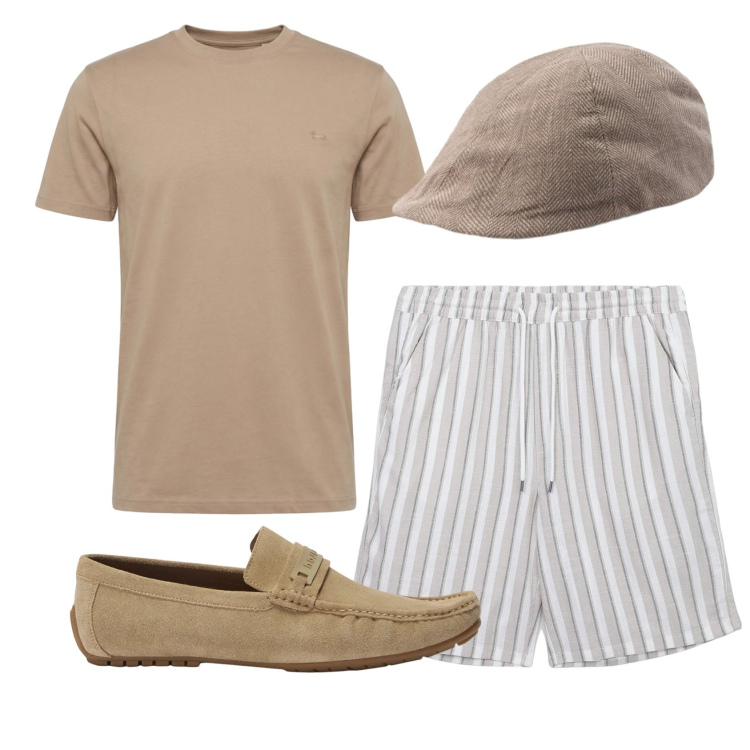 Outfit uomo - Total look #2433468. Stile Trendy per Tutti i giorni. Abbinamento con t-shirt, scarpe stringate, pantaloni corti, cappelli e berretti.