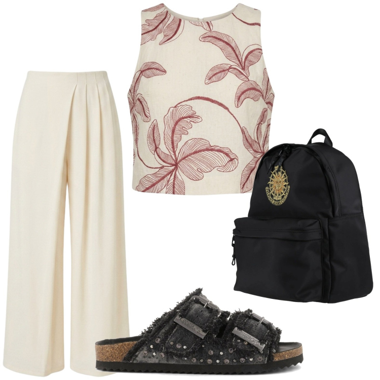 Outfit donna - Colors of California - Sandali. Stile Basic per Ufficio. Abbinamento con zaini, pantaloni a palazzo, top, sandali.